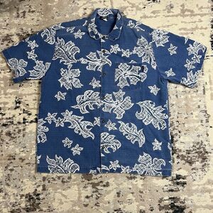 Vintage Billabong Hawaiian Floral Cotton Shirt Button Up Sz XL Blue Surf USA